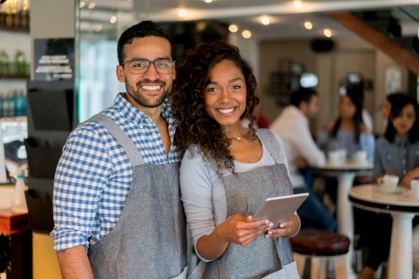 Business owners working together at a restaurant