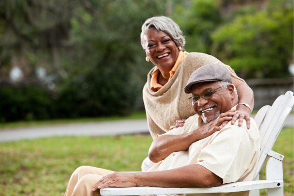 Smiling elderly African-American couple in park
